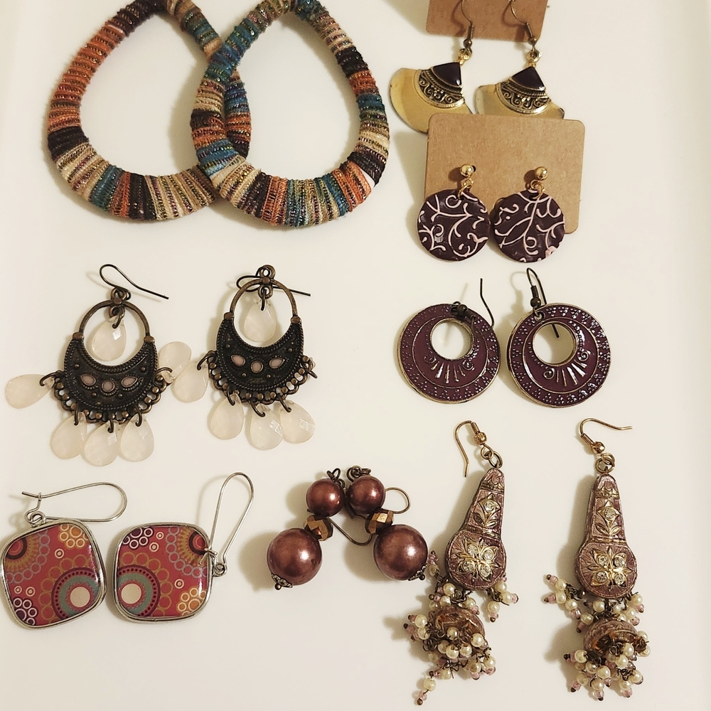 Bohemian Multicolor Earrings Lot (8 Pairs Vintage To Modern)